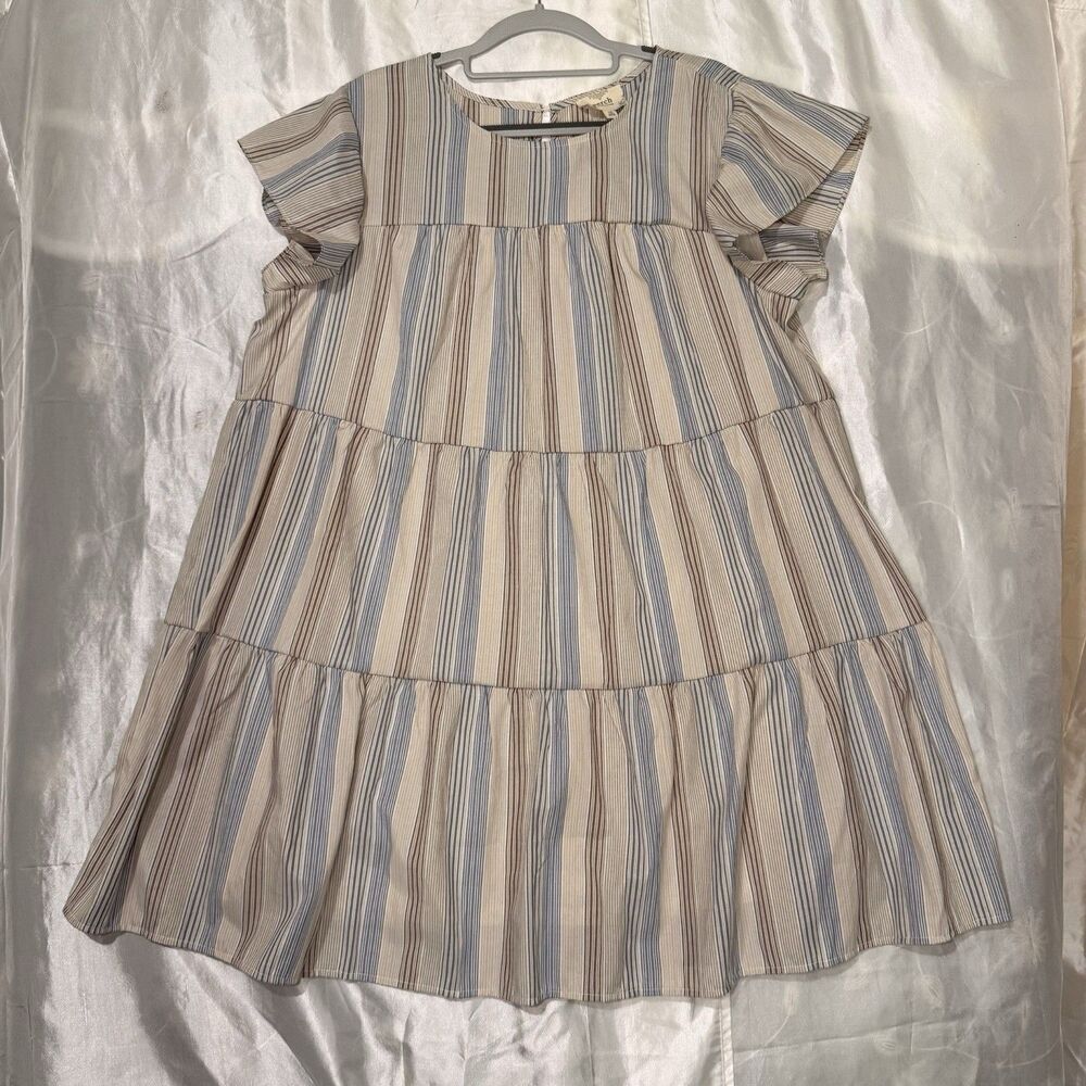 Perch By Blu Pepper Women's Striped Tiered Swing Mini Dress XL Boho Lined